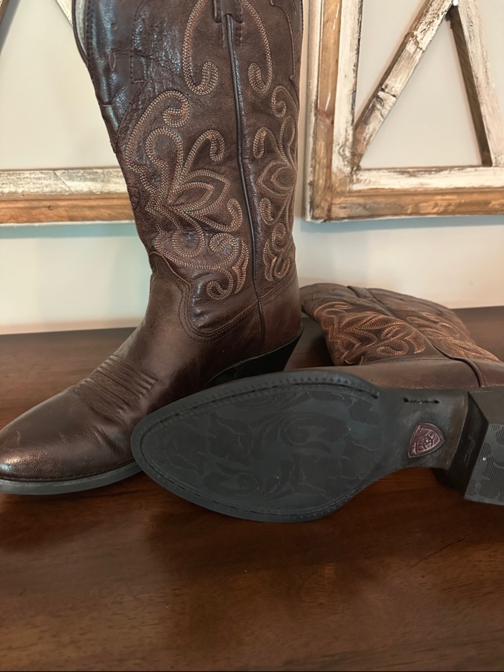 Ariat Dark Brown Embroidered Leather Western Heeled Boots